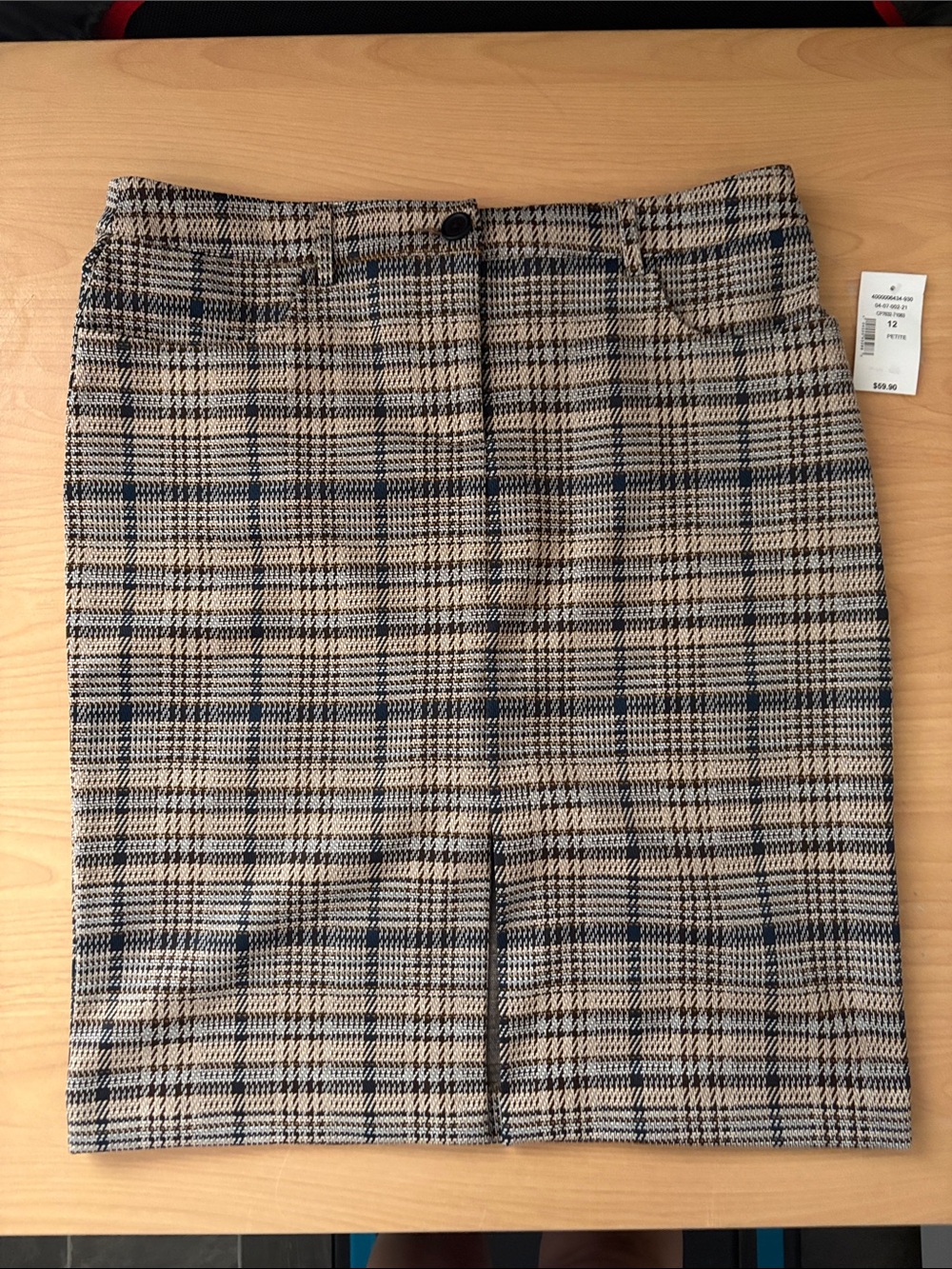 cleo Plaid Pencil Skirt in Beige and Navy